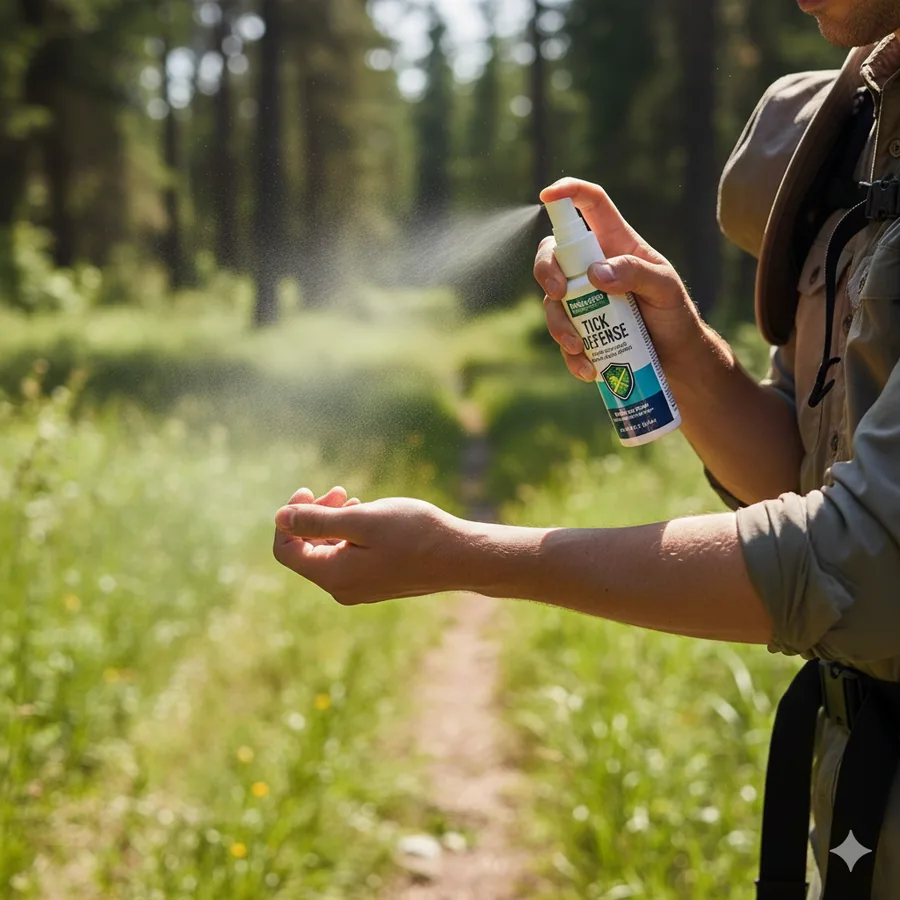 Applying tick repellent to prevent tick bites